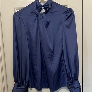 White House Black Market Satin Navy Blouse